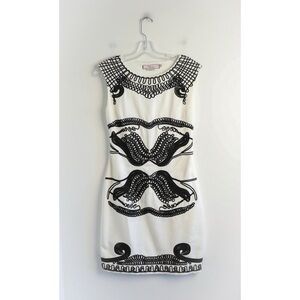 DS dress white black trim 4 small sheath sleeveless classy cocktail embellished